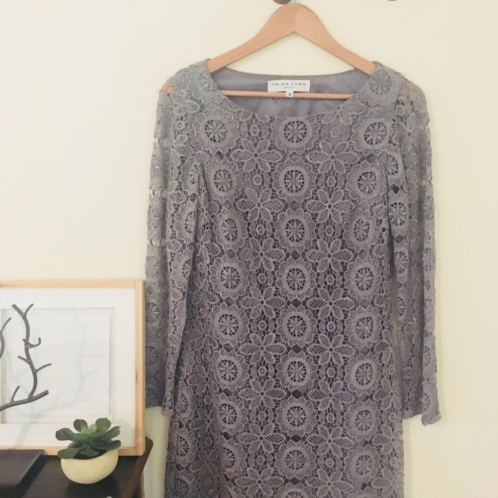 Trina Turk gray crochet lace dress